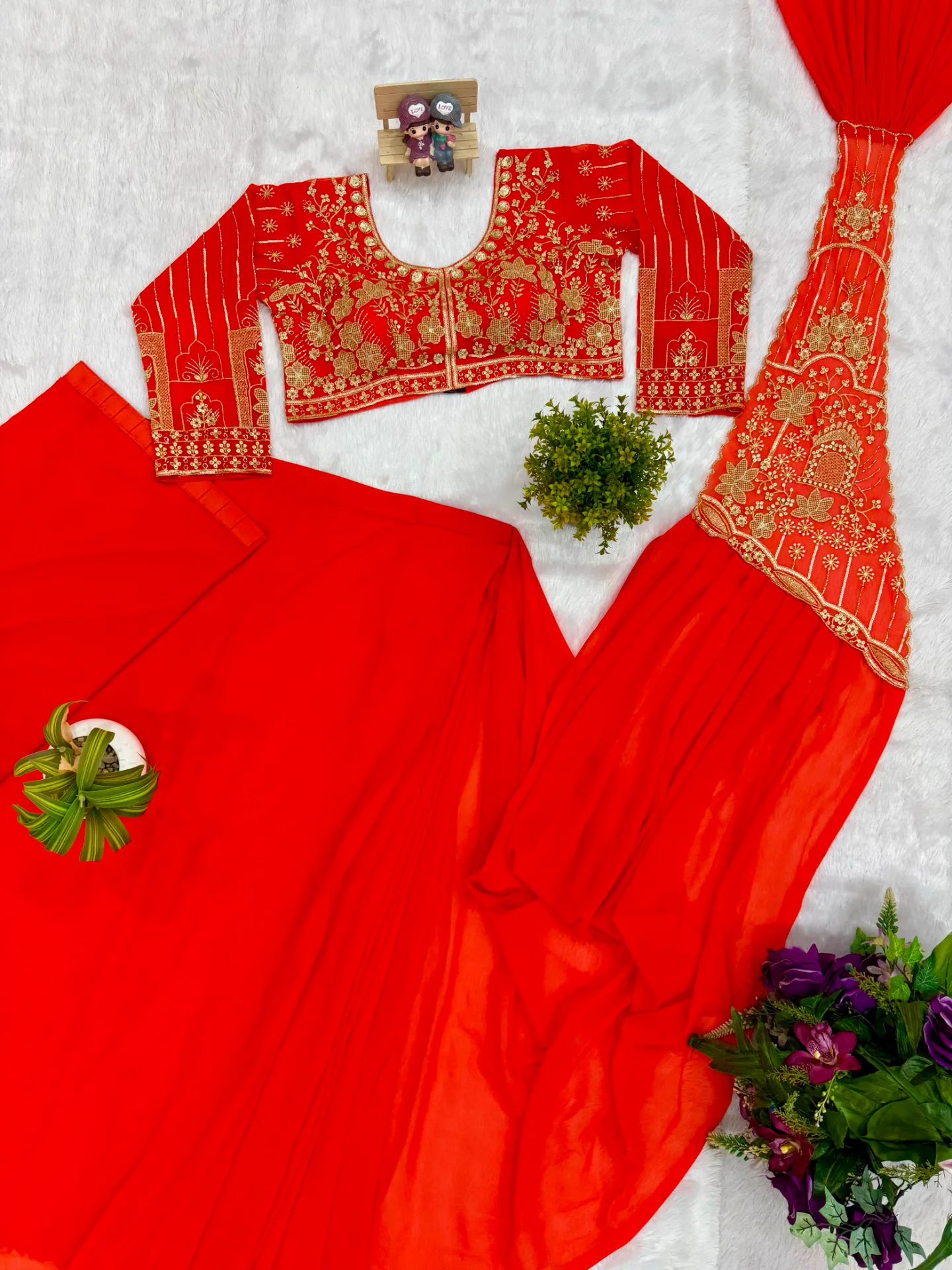 READY TO WEAR SAREE WITH FULLY EMBROIDERED STYLIST BLOUSE