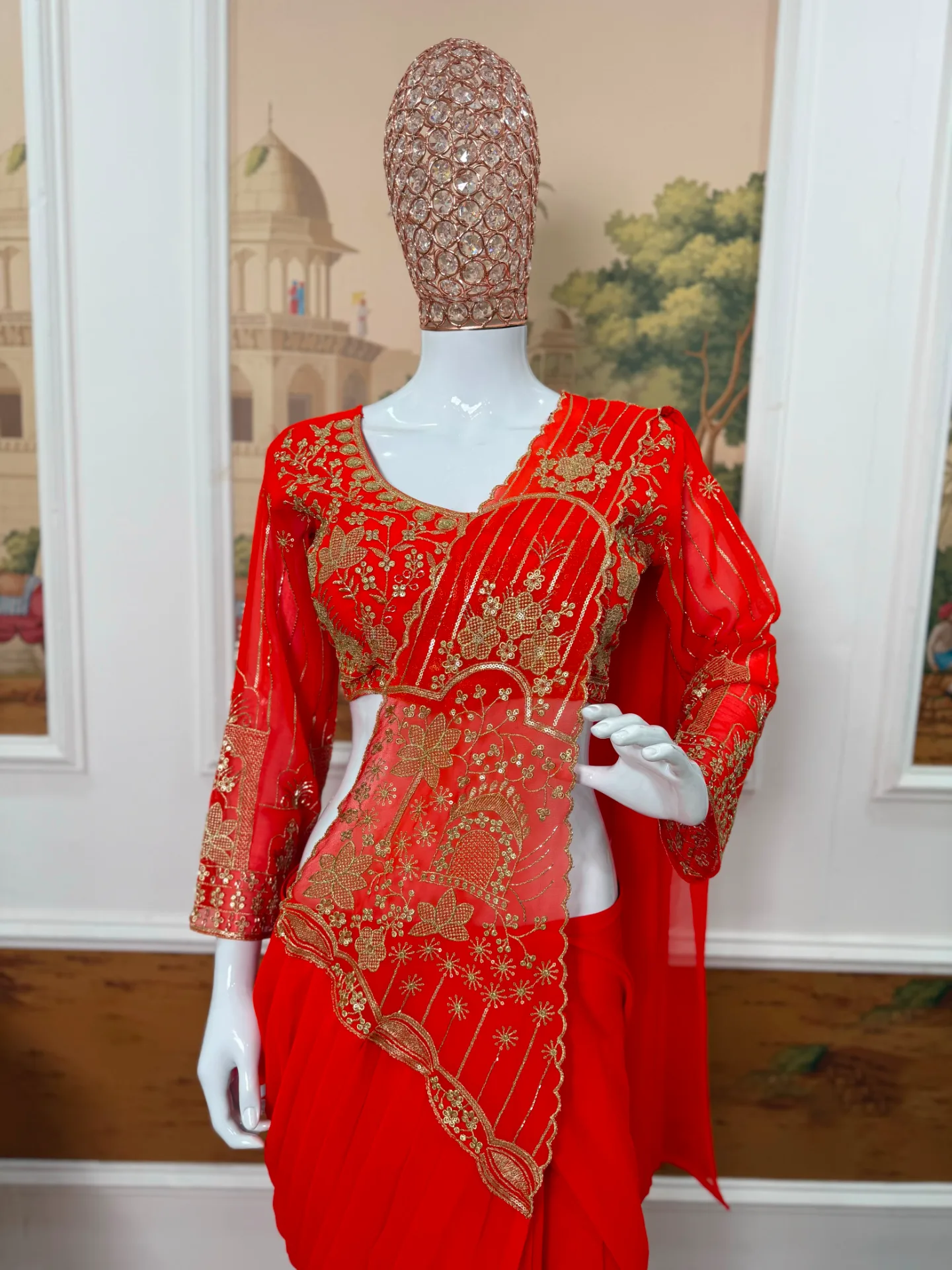 READY TO WEAR SAREE WITH FULLY EMBROIDERED STYLIST BLOUSE