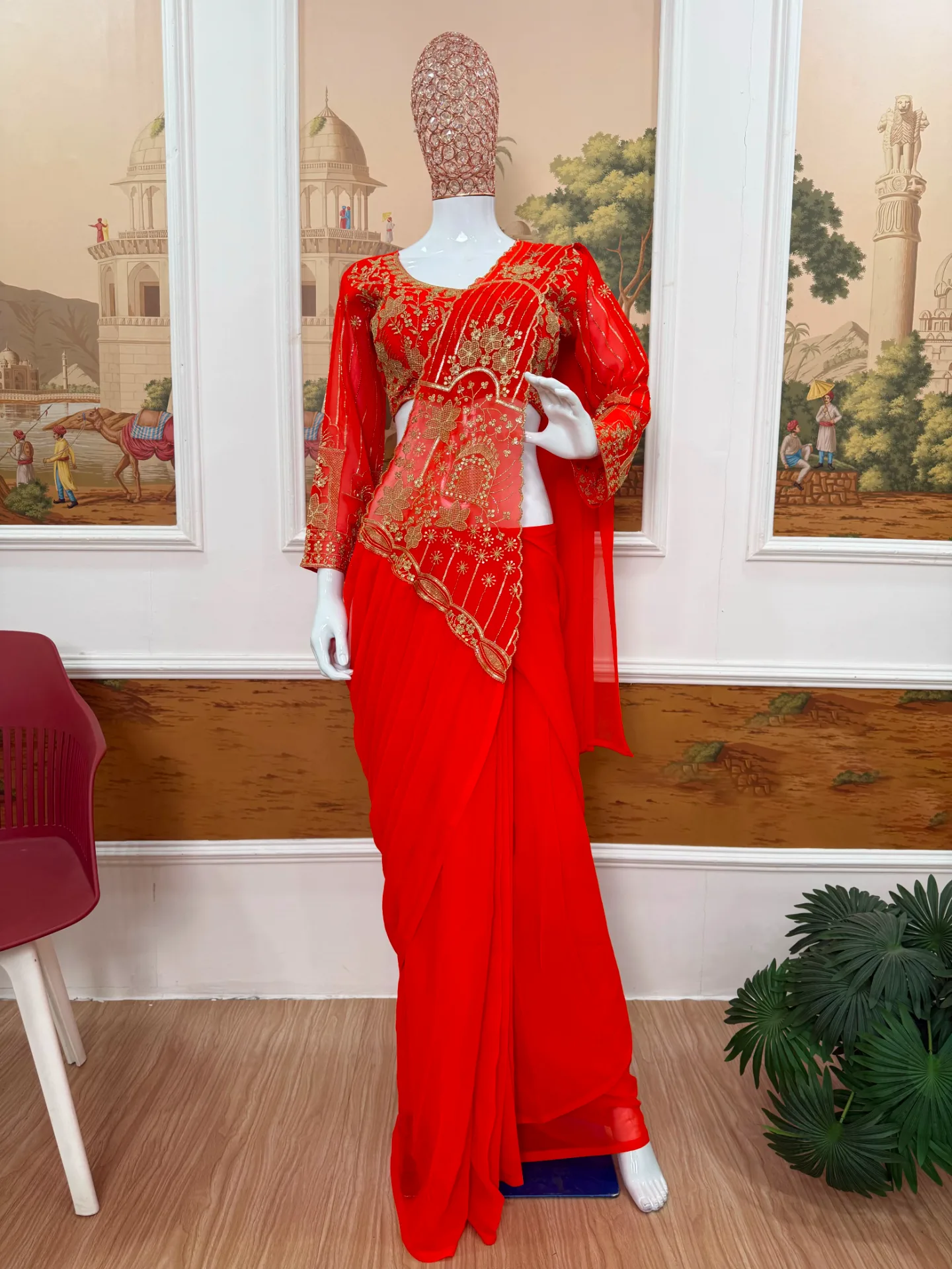 READY TO WEAR SAREE WITH FULLY EMBROIDERED STYLIST BLOUSE
