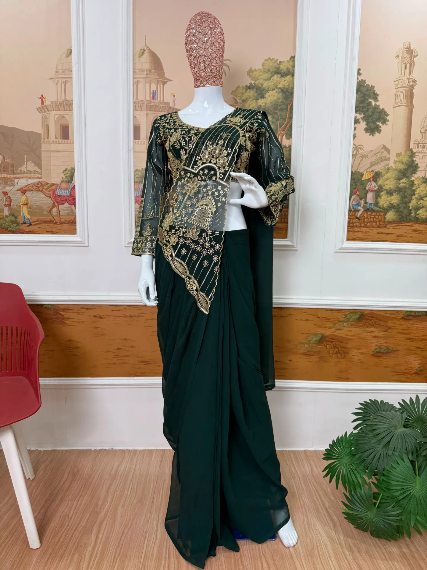 READY TO WEAR SAREE WITH FULLY EMBROIDERED STYLIST BLOUSE