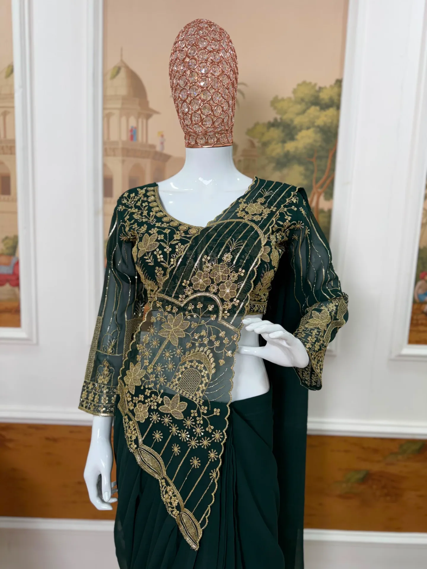 READY TO WEAR SAREE WITH FULLY EMBROIDERED STYLIST BLOUSE