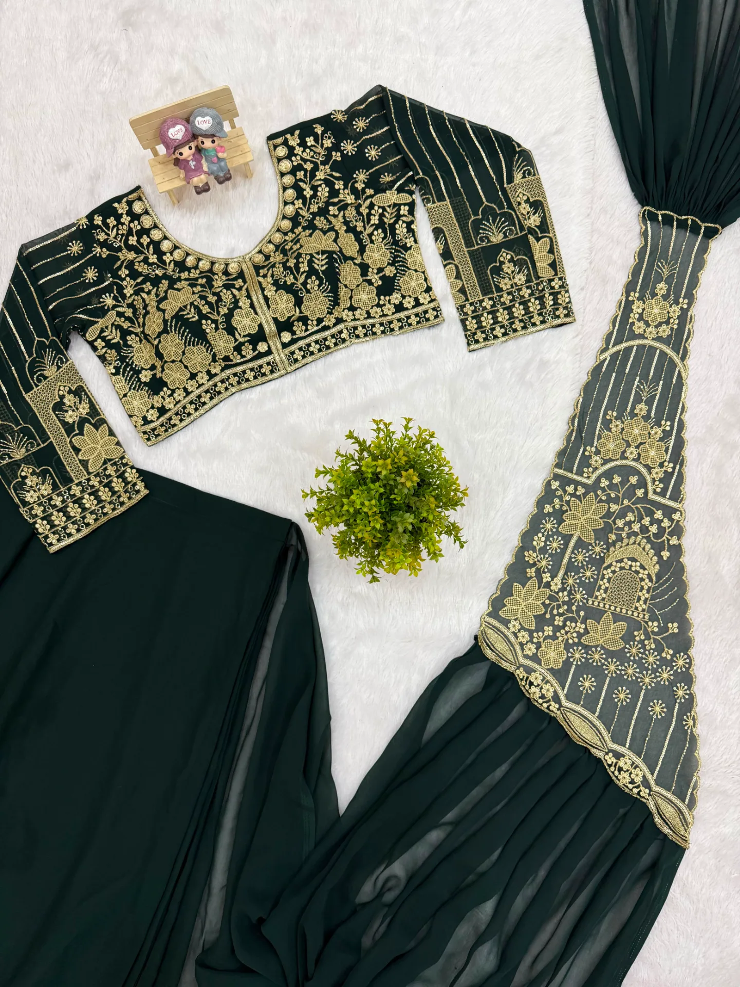 READY TO WEAR SAREE WITH FULLY EMBROIDERED STYLIST BLOUSE