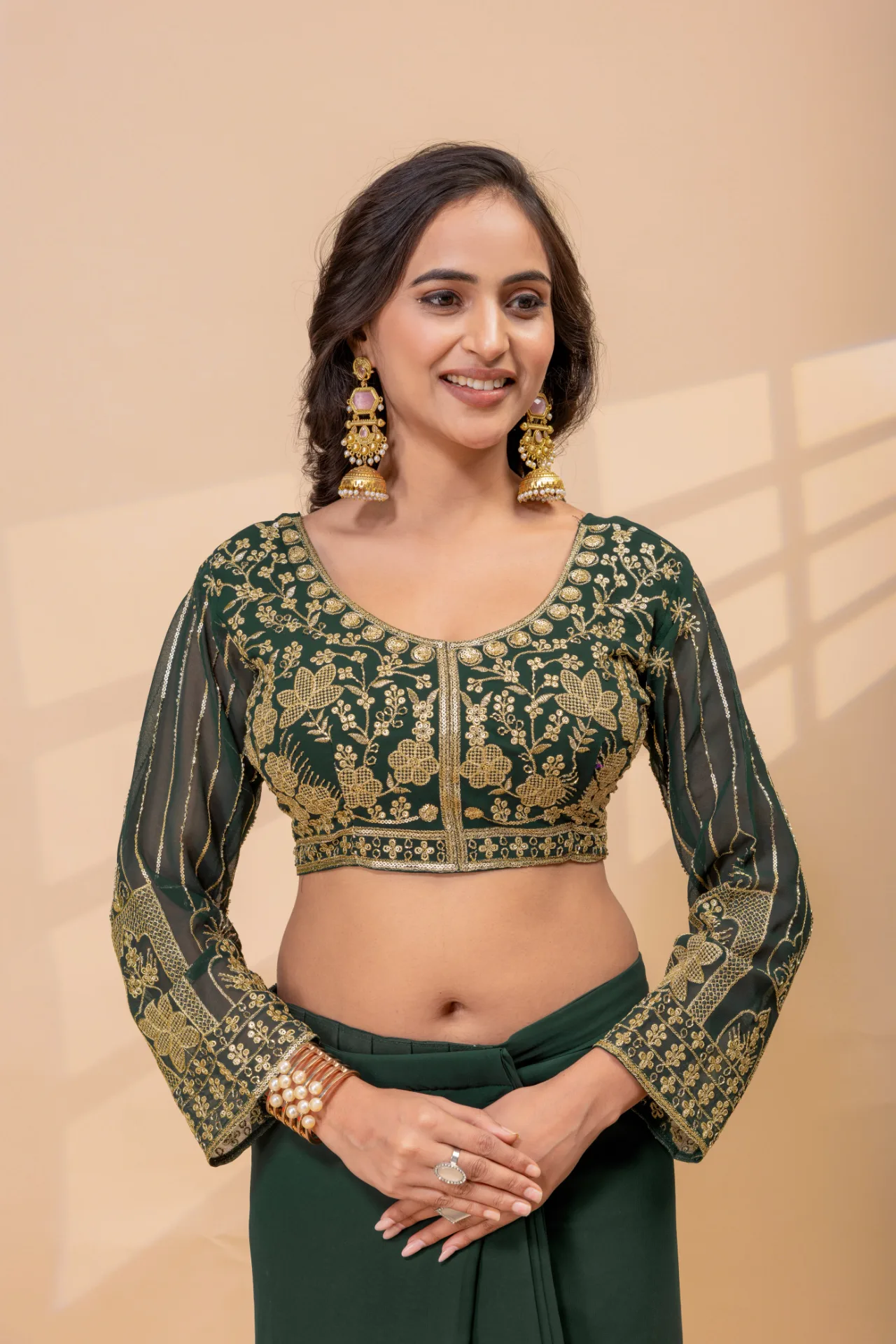 READY TO WEAR SAREE WITH FULLY EMBROIDERED STYLIST BLOUSE