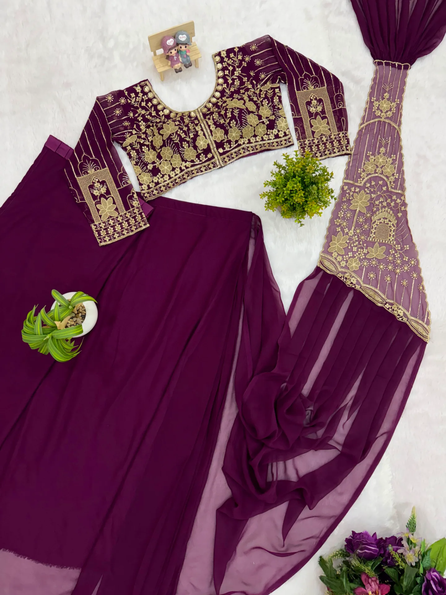 READY TO WEAR SAREE WITH FULLY EMBROIDERED STYLIST BLOUSE