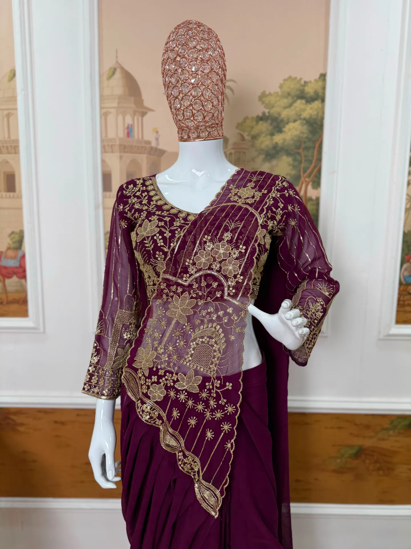 READY TO WEAR SAREE WITH FULLY EMBROIDERED STYLIST BLOUSE