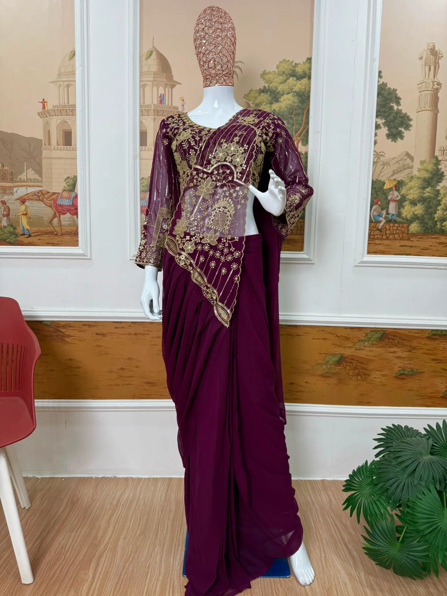 READY TO WEAR SAREE WITH FULLY EMBROIDERED STYLIST BLOUSE